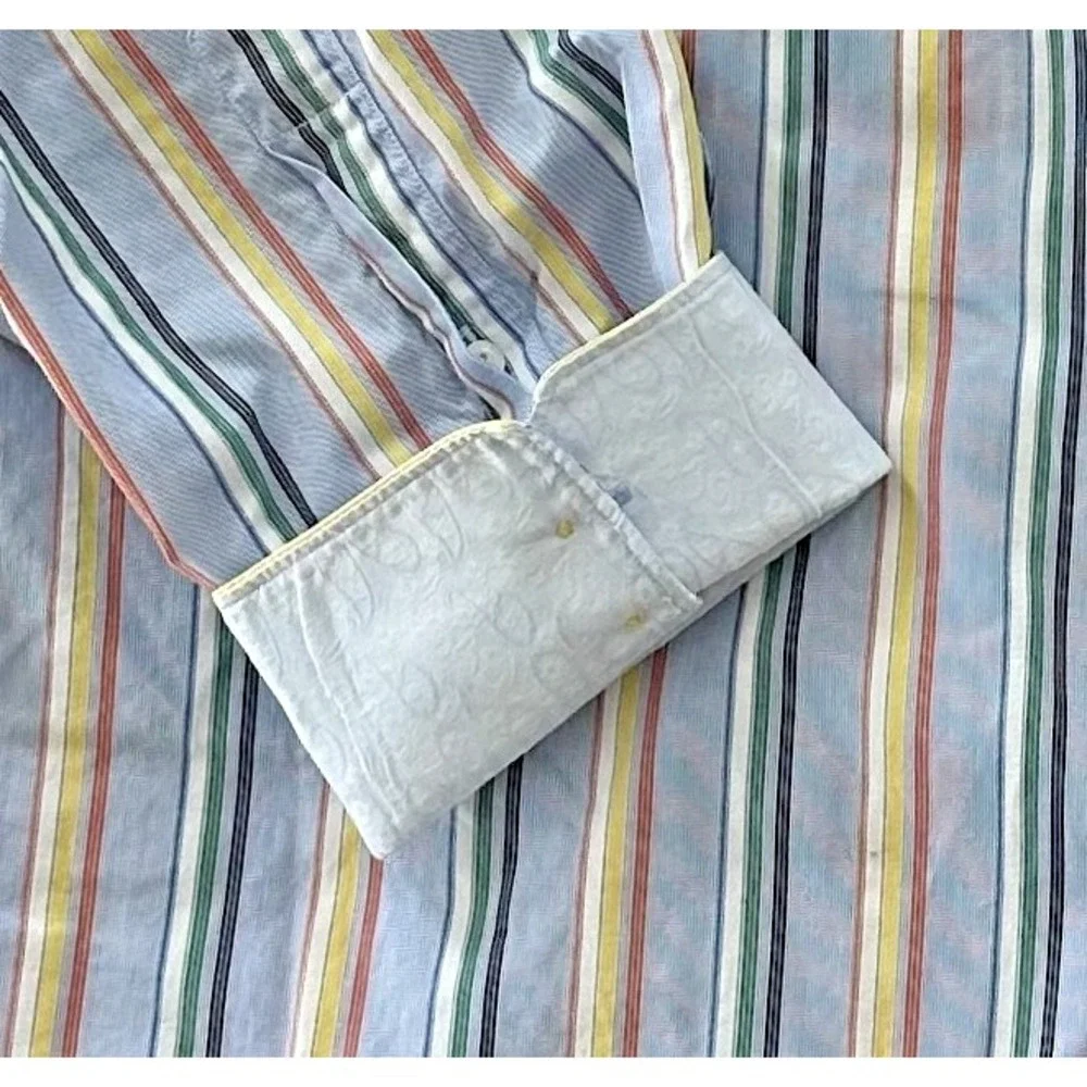 Robert Graham Mens XL Shirt Long Sleeve‎ Flip Cuff  Striped Multicolor Cotton - Picture 5 of 10
